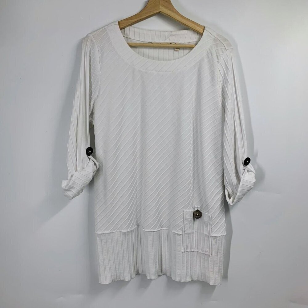 Soft Surroundings Women's Coastal Shirt Convertible Sleeves Tunic Top Size L